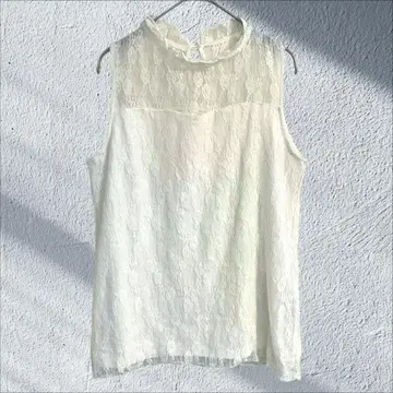 원웨이 전체 레이스 멜로우 프릴 스탠드 카라 슬리브리스 블라우스