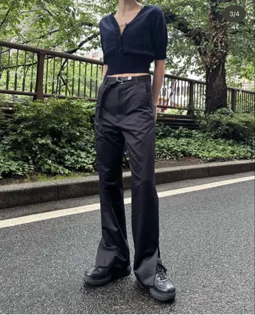 AKIO 아키오 슬릿 슬랙스 네이비