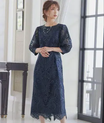 niana 자수 레이스 백리본 타이트 드레스