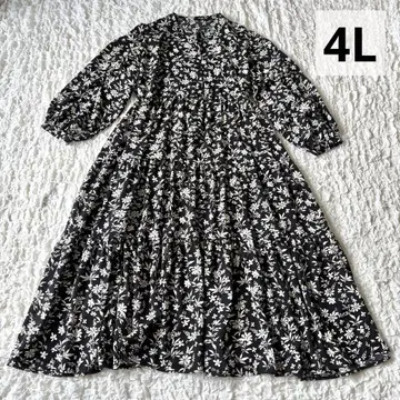 택 포함 새상품 빅 사이즈 4L 라비앙제 꽃무늬 티어드 원피스 블랙