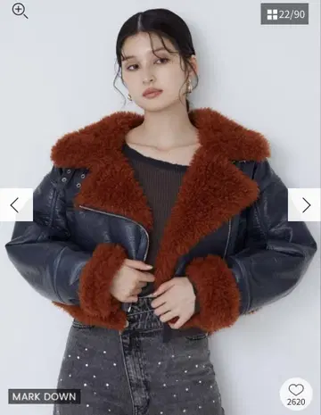 MURUA 빈티지 스타일 숏 페이크 무스탕