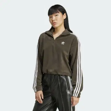 adidas 하프 지퍼 트레이닝복 카키 플리스 가을 복슬복슬 짧은 기장