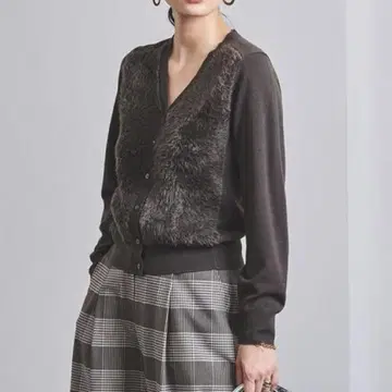 유나이티드 애로우즈 알파카 울 퍼 V넥 가디건 긴팔 니트