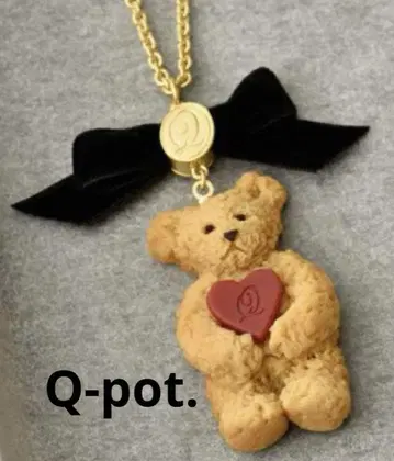 Q-pot. 테디베어 메이플 쿠키 목걸이 (레드 하트)