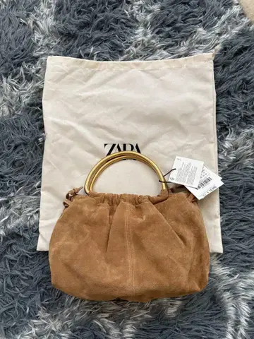 ZARA 메탈 핸들 스플릿 스웨이드 미니 보스턴 백 택 포함 미사용