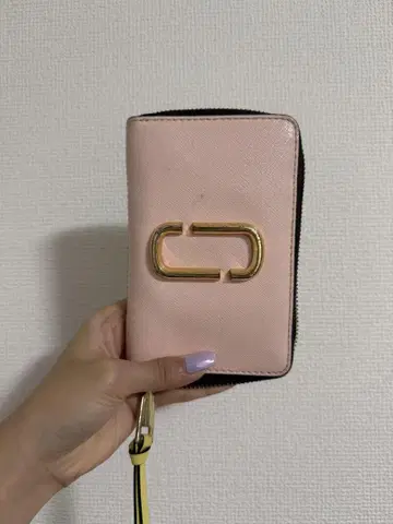 2단 접이식 지갑 핑크 골드 금장 장식