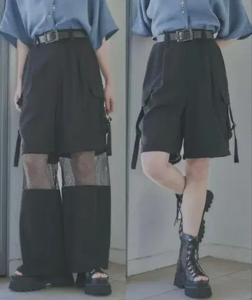 하레 HARE 메쉬 디자인 블랙 워크 팬츠
