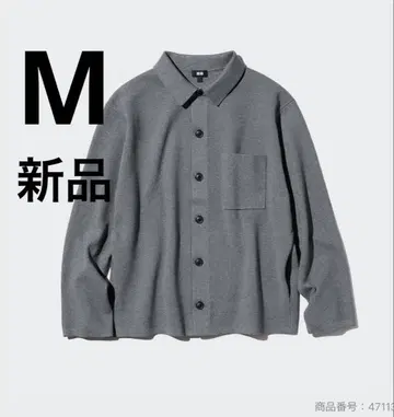 유니클로 밀라노 리브 셔츠 가디건 M 그레이 니트