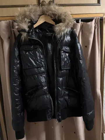 Y2K 00s 헤이세이 블랙 퍼 다운 자켓