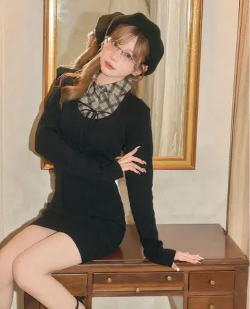 미셸 마카롱 셔츠 레이어드 스타일 니트 원피스 S 사이즈