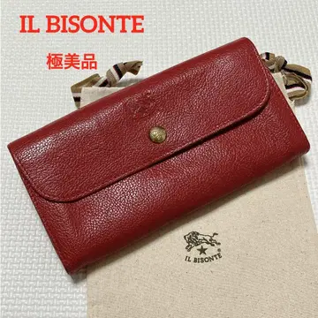 컨디션 최상 IL BISONTE 일비종떼 가죽 플랩 장지갑 루비 부대