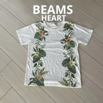 BEAMS HEART 빔즈 하트 플라워 프린트 반팔 T셔츠 화이트