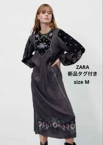 자라 ZARA 벨로아 자수 원피스 롱 원피스