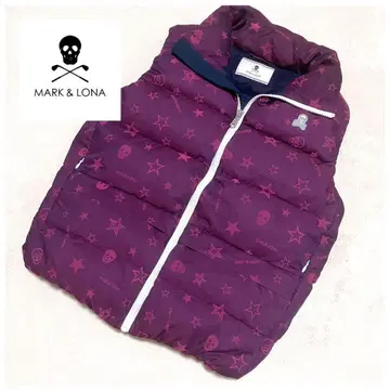 레어 마크앤로나 다운 베스트 로고 와펜 올 패턴 퍼플 핑크