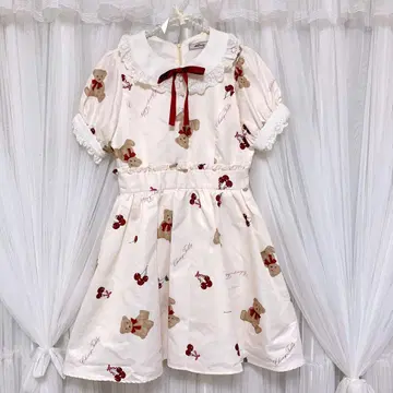 Ank Rouge Cherry Teddy 퍼프 원피스