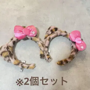 USJ 레오파드 무늬 머리띠 헬로키티 핑크 리본 2개 세트