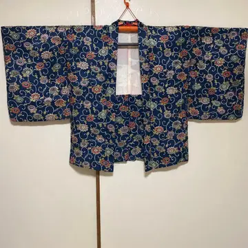 네이비 꽃무늬 겉옷 (순수 실크)