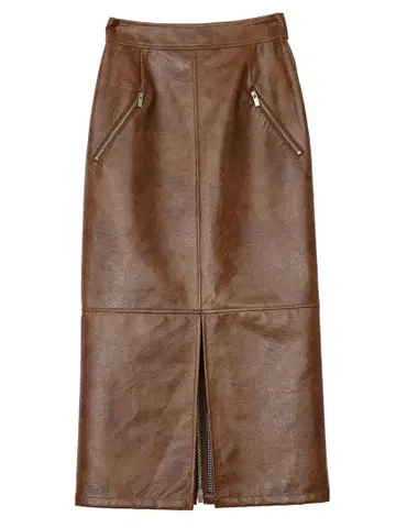 가격 인하 중 [ AMERI ] 브라운 가죽 타이트 스커트