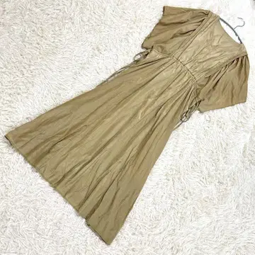 로즈버드 브라운 반팔 롱 원피스 안감 플레어 F 사이즈 V넥