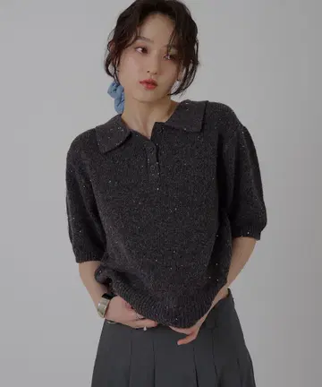 [ MUHET ] 글리터 폴로 니트 F 사이즈