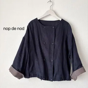 nop de nod 린넨 노카라 자켓 네이비