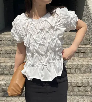 [ 정가 9900엔 ] 셔링 휘핑 T셔츠
