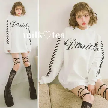 택 포함 새상품 다리치 레이스업 로고 맨투맨 풀오버 화이트