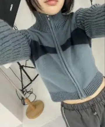 배색 투웨이 니트 자켓