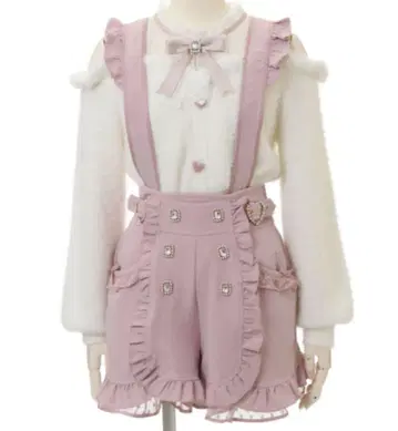 LIZLISA 서스펜더 부착 더블 비쥬 숏팬츠 핑크