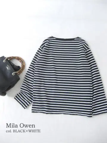 새상품급! Mila Owen 미라 오웬 긴팔 티셔츠 F 보더 코튼