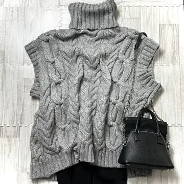 ZARA 자라 터틀넥 니트 베스트 케이블 니트 그레이