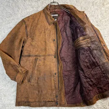 레어 Vintage R O B O 가죽 자켓 에이징 가공 브라운