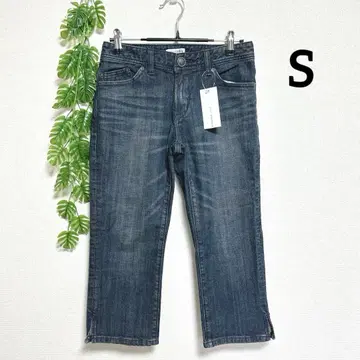 새상품! 아베베 S 다크 블루 5부 기장 스트레이트 데님 슬릿 포함
