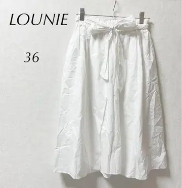 LOUNIE 플레어 스커트 (36) 무릎 아래 스커트 리본 벨트
