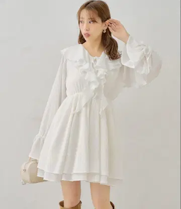 chico 프릴 디자인 미니 원피스 화이트