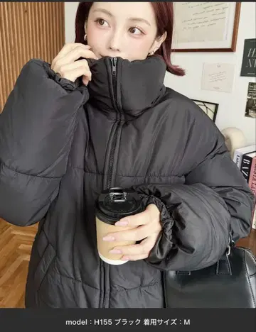 모먼트플러스 에코 다운 스탠드 카라 오버 사이즈 블루종