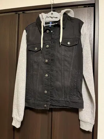 데님 자켓 후디 콤비 블랙