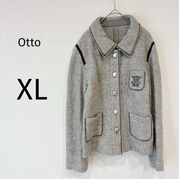 오토 자켓 포켓 긴팔 로고 자수 은색 버튼 울 혼방 그레이 XL