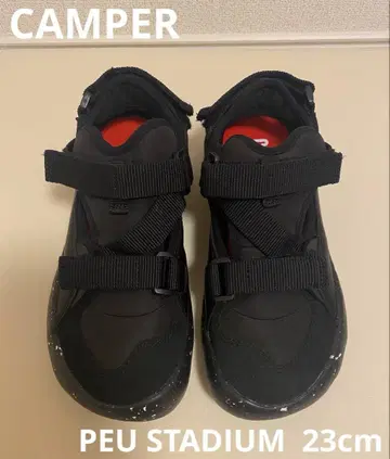 새상품급 캠퍼 페우 스타디움 샌들 통굽 가죽 블랙 23cm