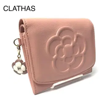 새상품급 클레이 CLATHAS 접이식 지갑 핑크 가죽 와플