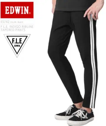 F.L.E EDWIN 조거 팬츠 블랙 화이트 스트라이프