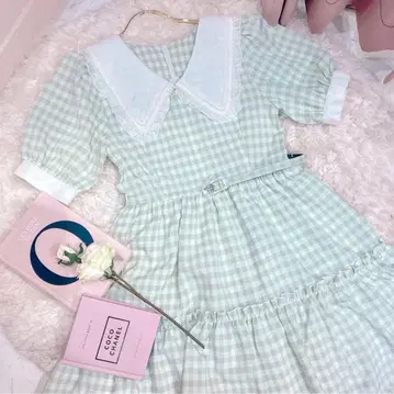 마농 도쿄 깅엄 체크 원피스 그린