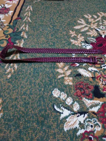 고급 사용 2회 HORWEEN 버건디 뜨개질 가죽 벨트