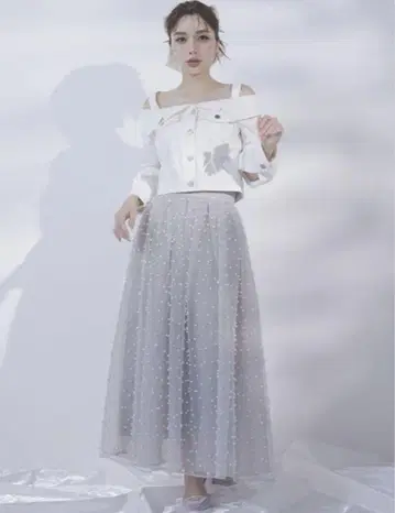 eimyistoire 오간자 펄 플레어 스커트 SAX