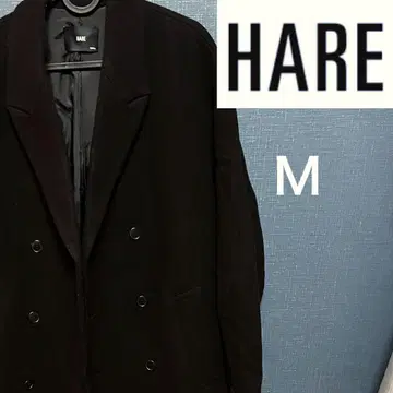 HARE 블랙 더블 브레스트 롱 코트 SMALL S