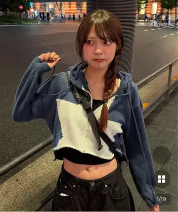 nugu 스타 집업 니트 후드티