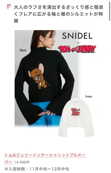 SNIDEL x 톰&제리 인터샤 니트 풀오버 블랙