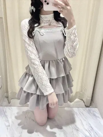 미착용 evelyn 레이스 티어드 미니 원피스 핑크