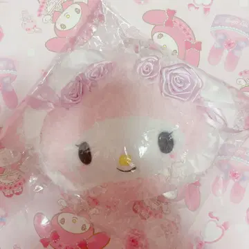 택 포함 새상품 마이멜로디 화이트 프릴 디자인 파우치