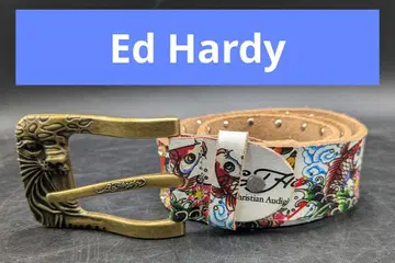 Ed Hardy 에드하디 천연 가죽 가죽 벨트 잉어 패턴